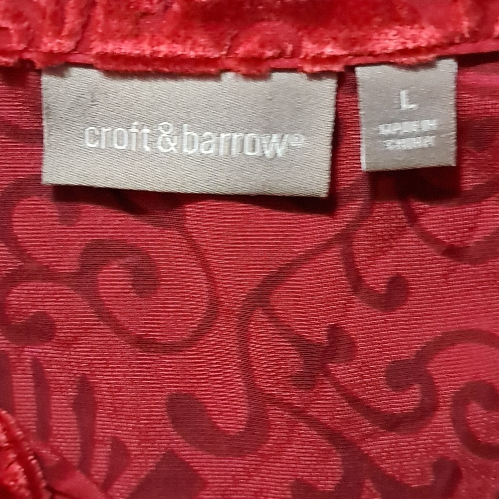 Women Red Floral Burn-Out Velvet Button Down Blouse Size L Boho Y2K - Picture 7 of 9